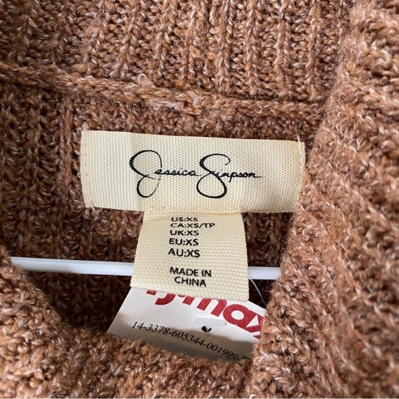 Jessica Simpson Ribbed Neutral Brown Knit Button Turtleneck Sweater NWT - Picture 6 of 7